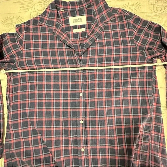 Anthropologie Grayson L The Hero Buttondown Flannel Blue Pink Plaid - Picture 9 of 9